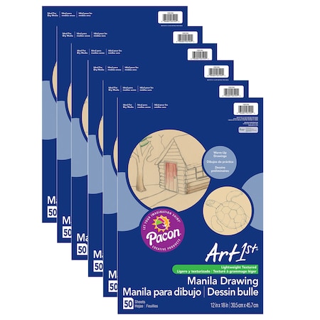 Pacon Art1st Manila Drawing Paper, Std Wt, 12 x 18, 50 Sheets/Pk, PK6 103194